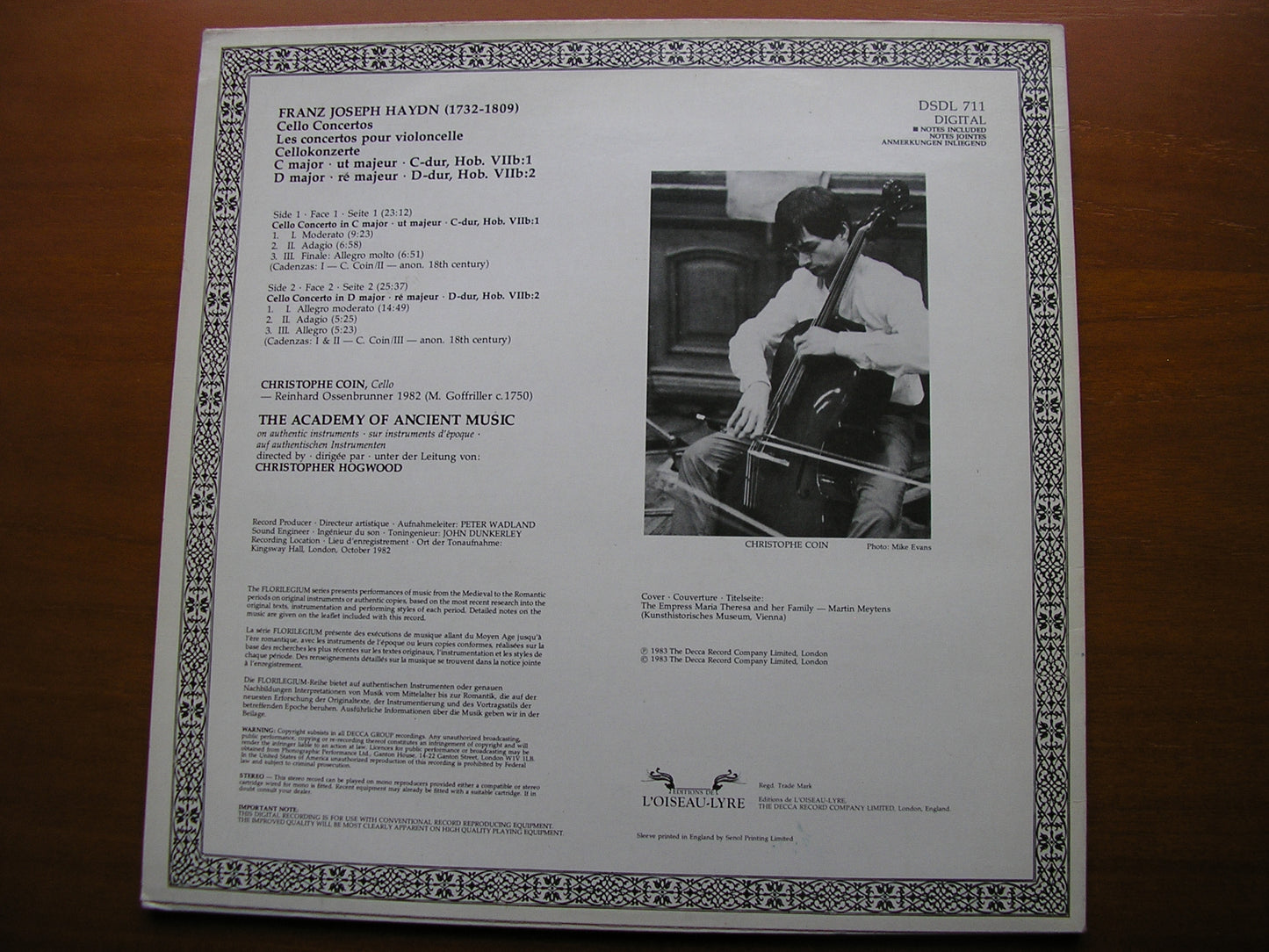 HAYDN: CELLO CONCERTOS       COIN / ACADEMY OF ANCIENT MUSIC / HOGWOOD     DSDL 711