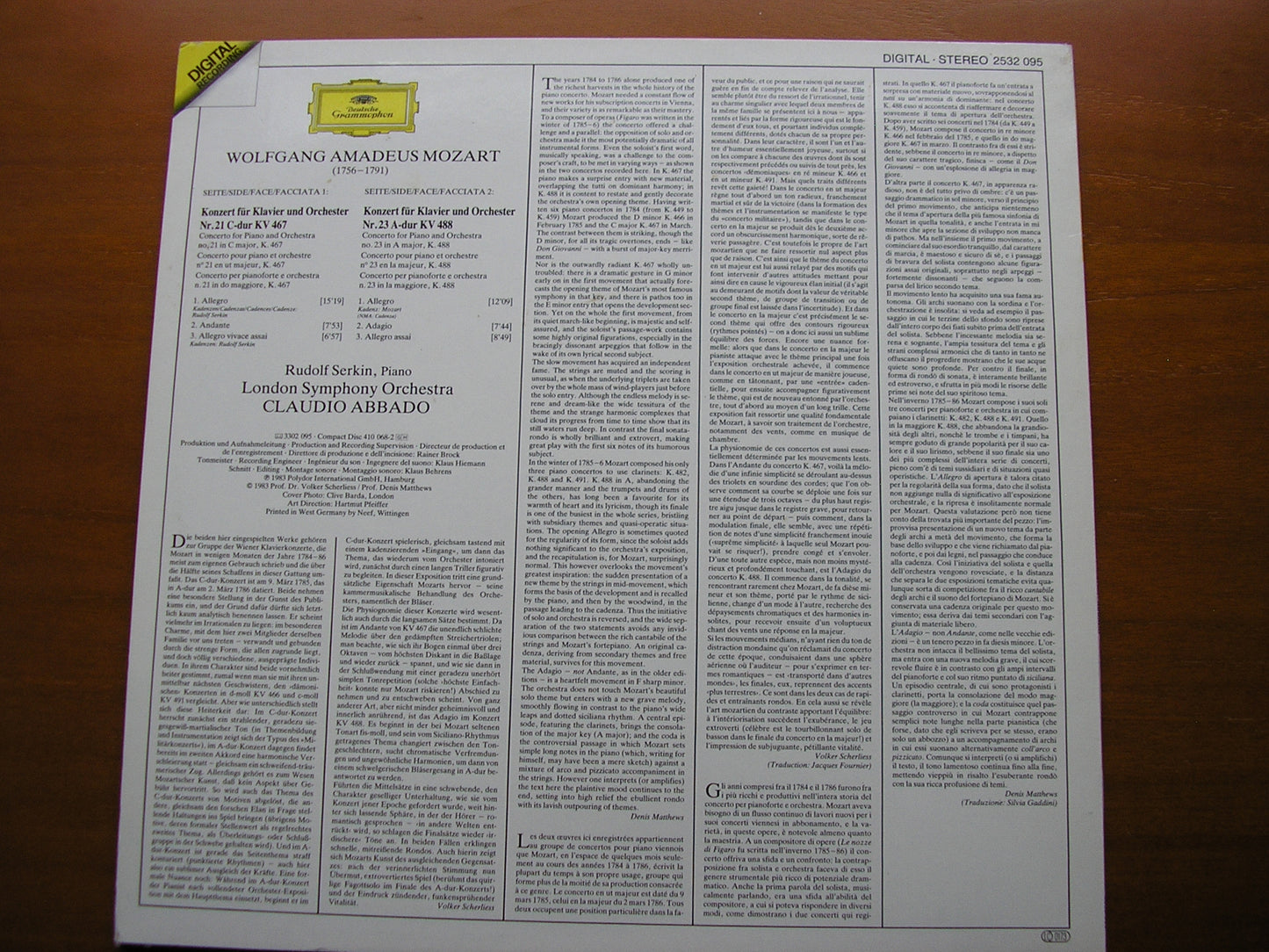 MOZART: PIANO CONCERTOS Nos. 21 & 23 SERKIN / LONDON SYMPHONY / ABBADO 2532 095