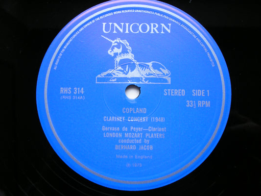 COPLAND: CLARINET CONCERTO / CRUSELL: GRAND CONCERTO in F      DE PEYER / LONDON MOZART PLAYERS / JACOB      RHS 314