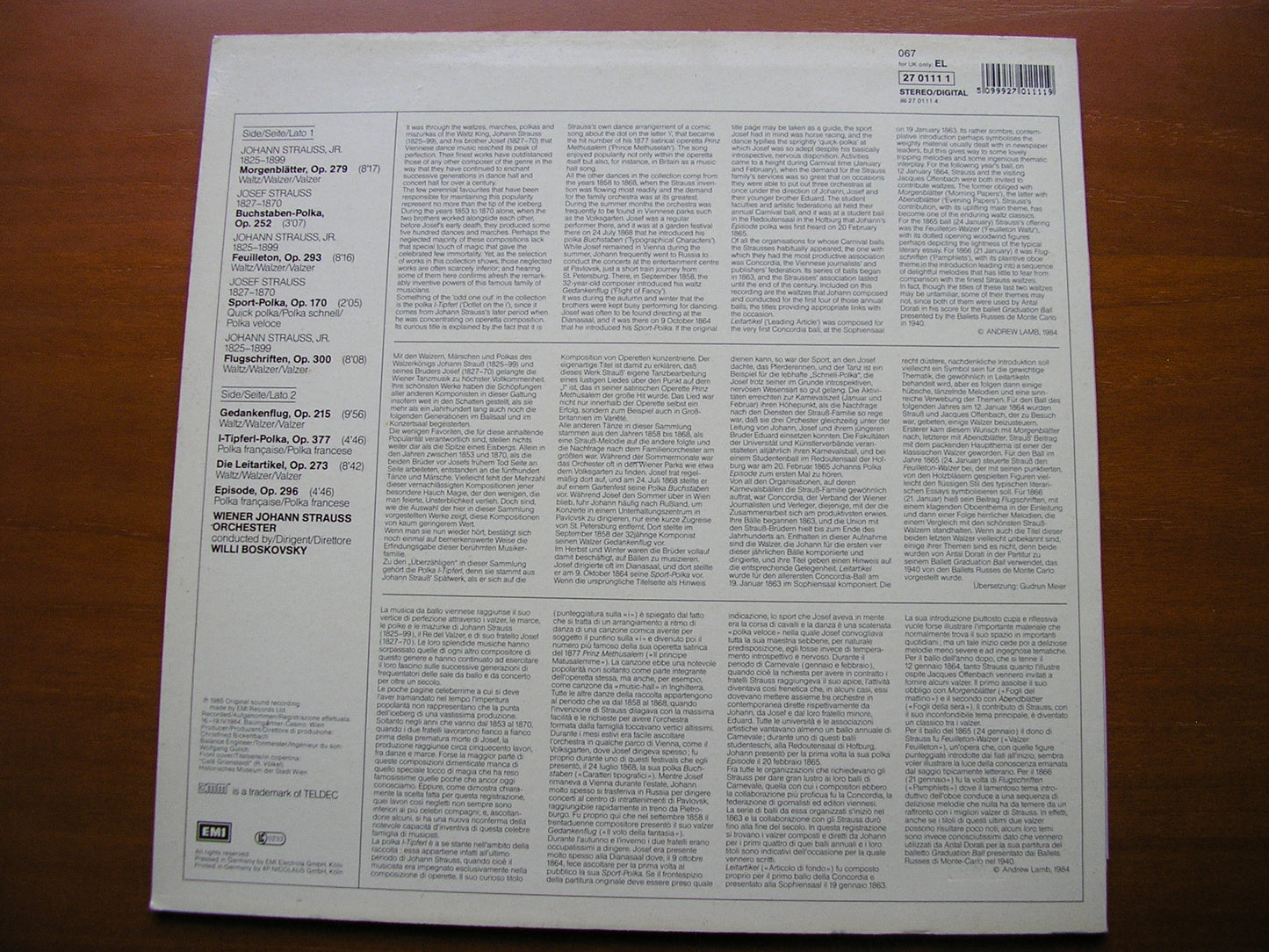 STRAUSS, JOHANN & JOSEF: WALTZES & POLKAS BOSKOVSKY / VIENNA JOHANN STRAUSS ORCHESTRA 27 0111