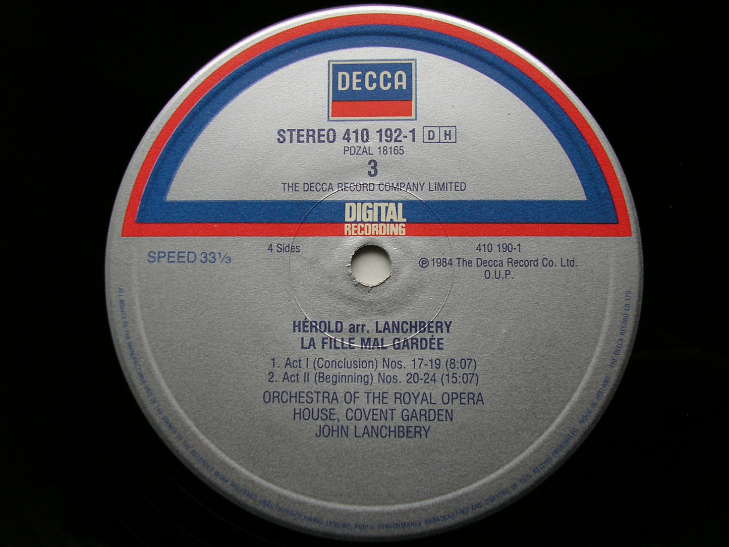 HEROLD: LA FILLE MAL GARDEE    LANCHBERY / ORCHESTRA OF THE ROYAL OPERA HOUSE     2LP     410 190