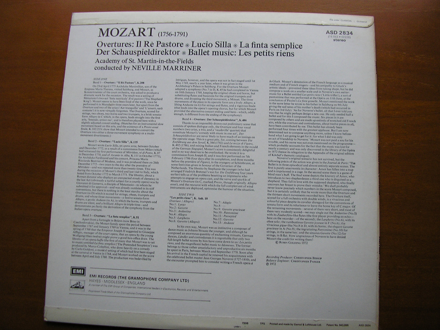 MOZART: LES PETITS RIENS / OVERTURES MARRINER / ASMIF ASD 2834