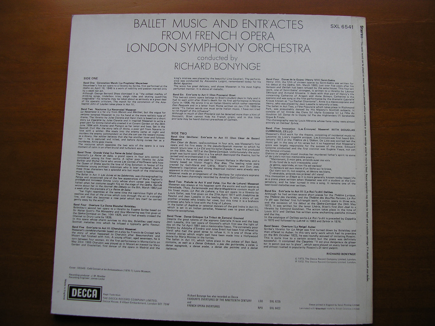 BALLET MUSIC FROM FRENCH OPERA: AUBER / DELIBES / GOUNOD / MASSENET / BIZET / MEYERBEER LONDON SYMPHONY / BONYNGE SXL 6541
