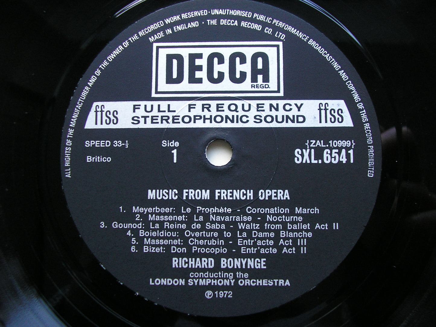 BALLET MUSIC FROM FRENCH OPERA: AUBER / DELIBES / GOUNOD / MASSENET / BIZET / MEYERBEER LONDON SYMPHONY / BONYNGE SXL 6541