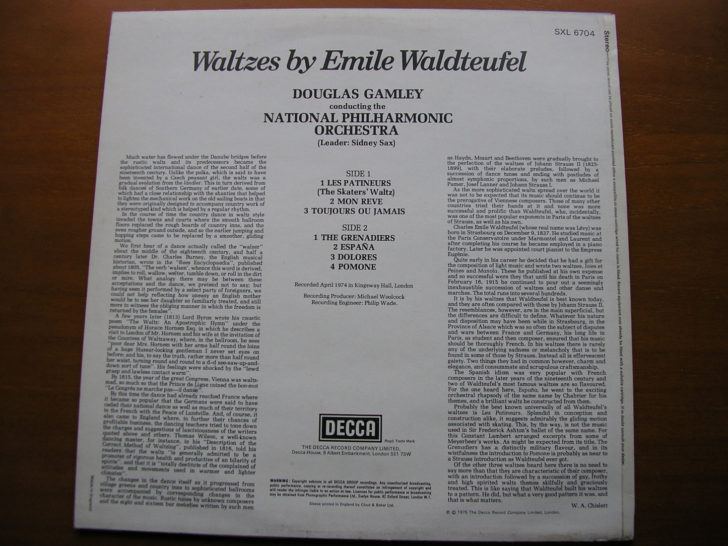 WALDTEUFEL: SEVEN WALTZES NATIONAL PHILHARMONIC ORCHESTRA / GAMLEY SXL 6704