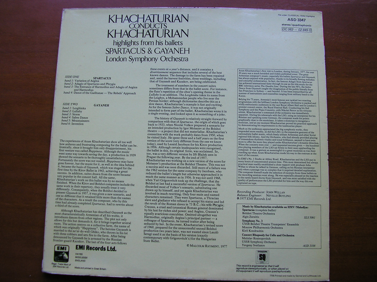 KHACHATURIAN: SPARTACUS / GAYANEH KHACHATURIAN / LONDON SYMPHONY     ASD 3347