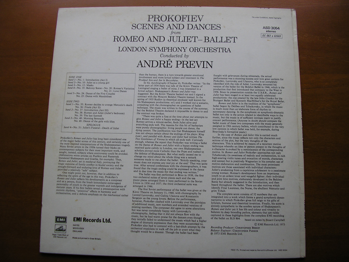 PROKOFIEV: ROMEO & JULIET  excerpts      LONDON SYMPHONY / PREVIN     ASD 3054