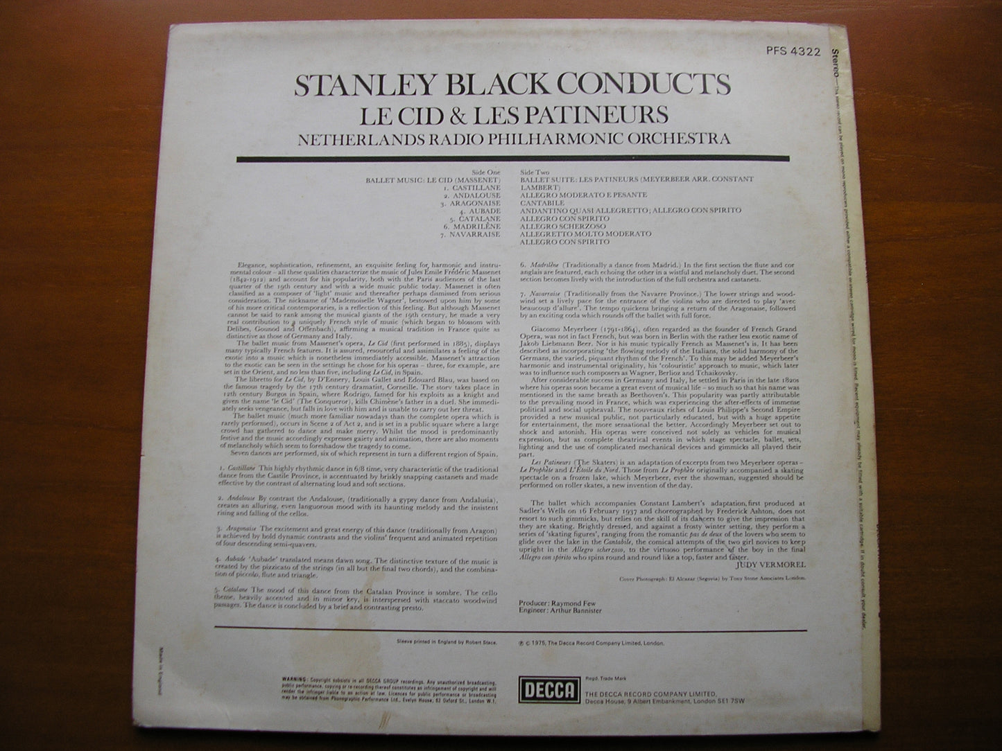 MASSENET: LE CID / MEYERBEER: LES PATINEURS       NETHERLANDS RADIO ORCHESTRA / STANLEY BLACK     PFS 4322