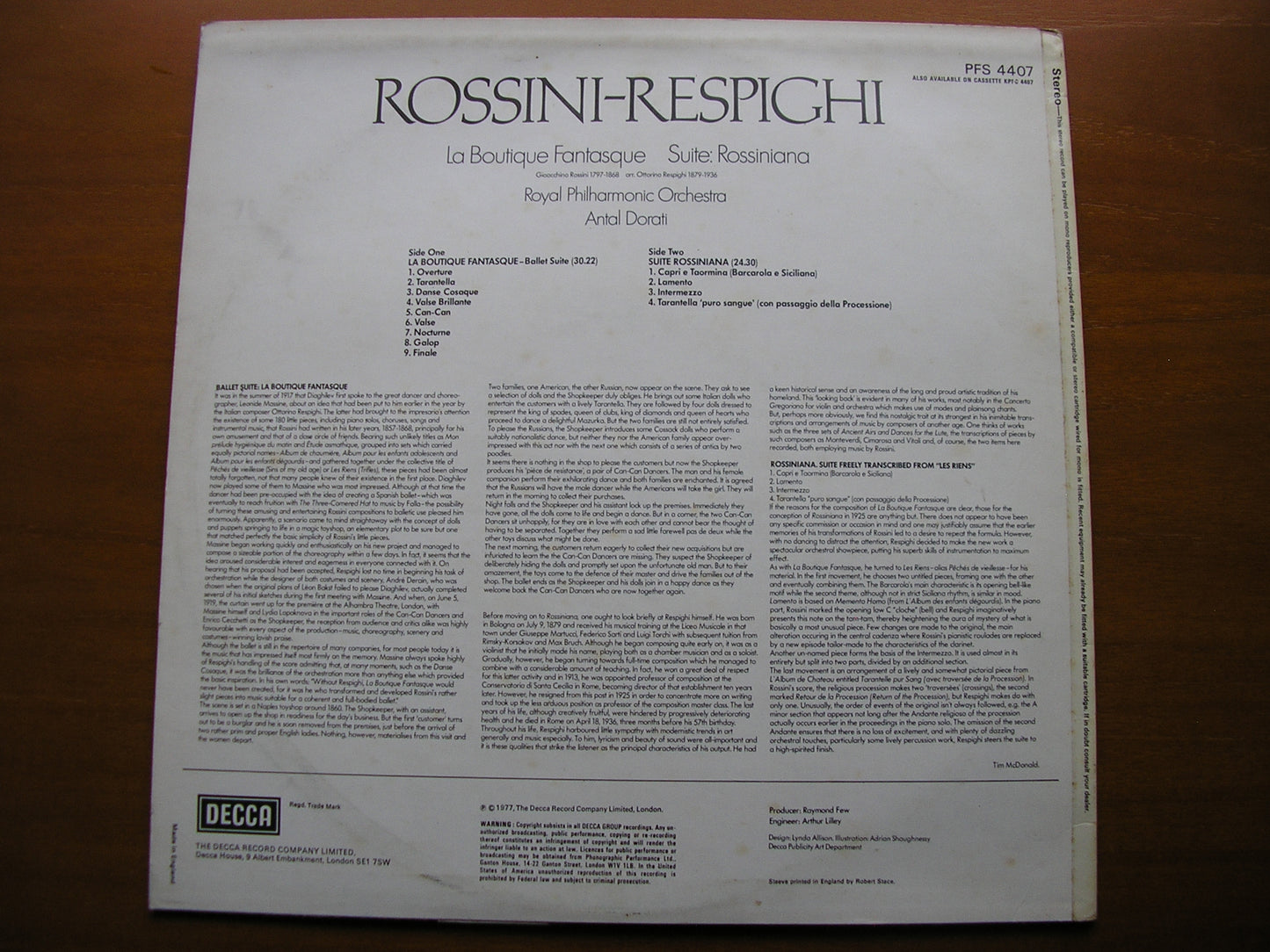 ROSSINI - RESPIGHI: LA BOUTIQUE FANTASQUE Suite / ROSSINIANA      ROYAL PHILHARMONIC / DORATI    PFS 4407