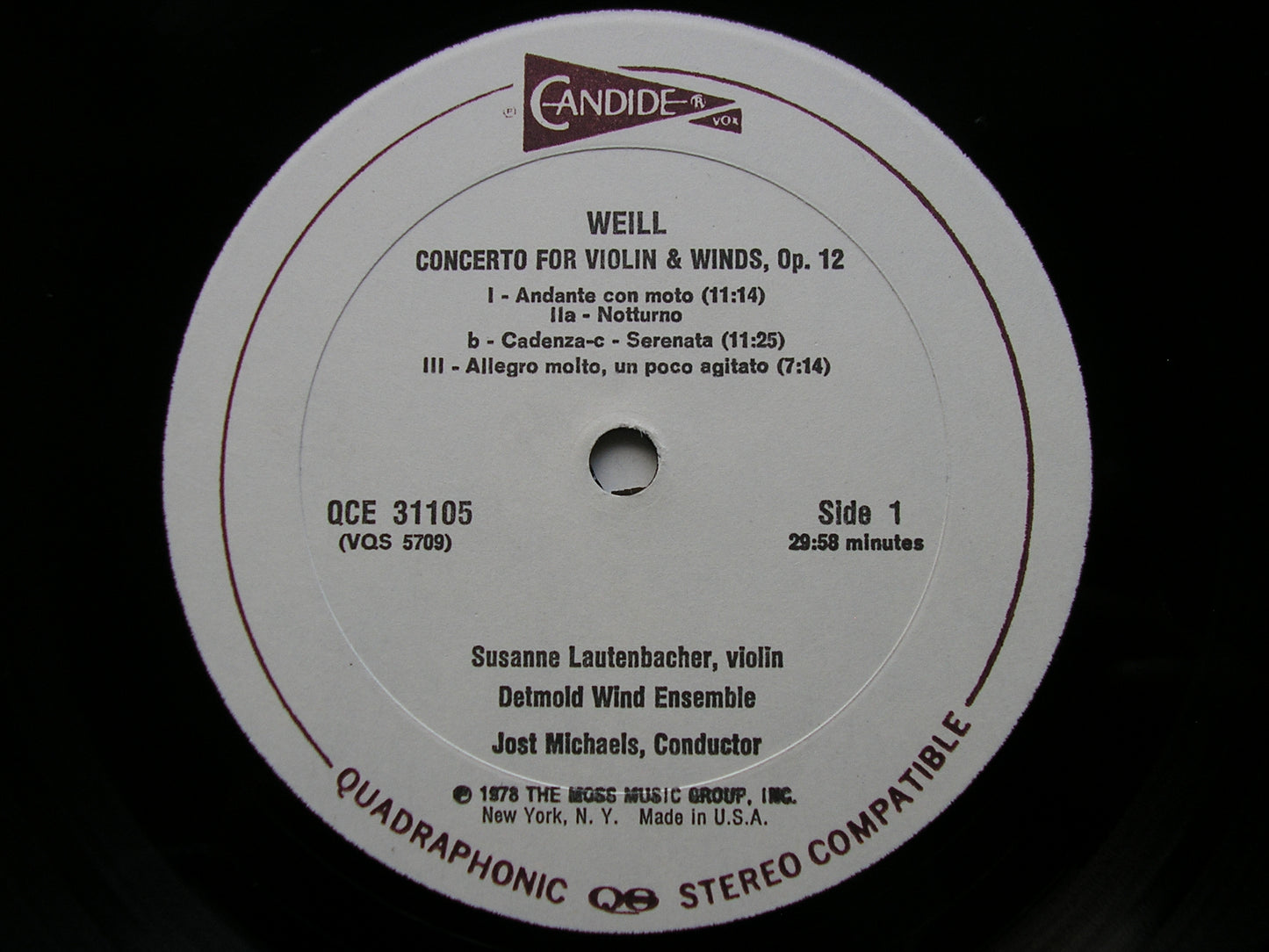 WEILL: CONCERTO FOR VIOLIN & WINDS / HARTMANN: CONCERTO FUNEBRE FOR VIOLIN & STRINGS LAUTENBACHER / DETMOLD WIND / WURTTEMBERG CHAMBER ORCHESTRA / FAERBER QCE 31105