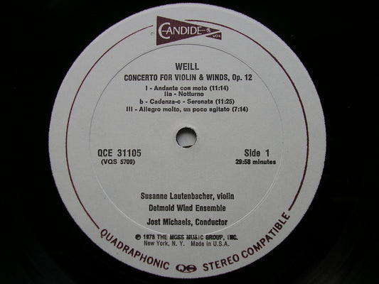 WEILL: CONCERTO FOR VIOLIN & WINDS / HARTMANN: CONCERTO FUNEBRE FOR VIOLIN & STRINGS     LAUTENBACHER / DETMOLD WIND / WURTTEMBERG CHAMBER ORCHESTRA / FAERBER     QCE 31105