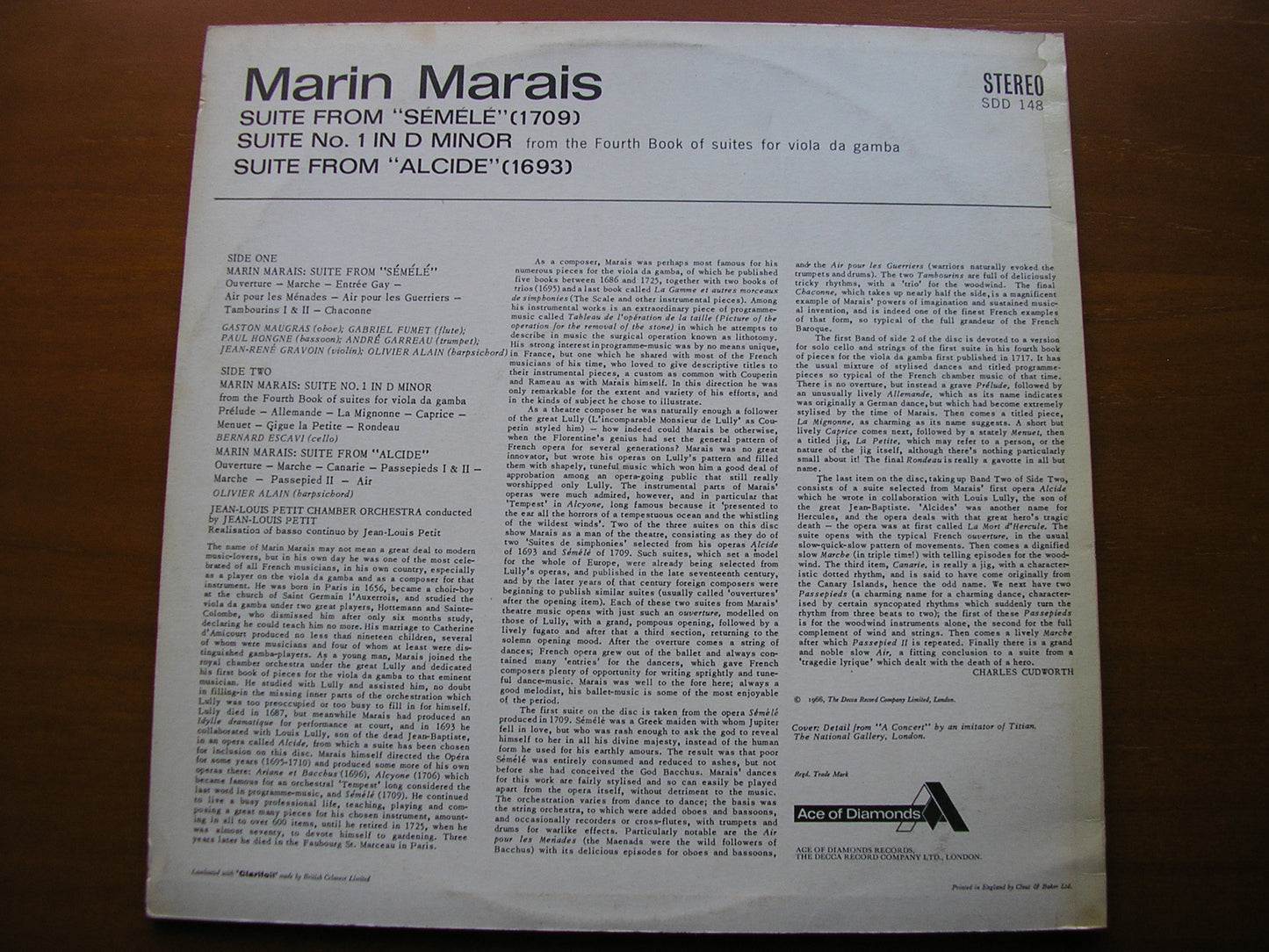 MARAIS: ORCHESTRAL SUITES from  SEMELE / ALCIDE / SUITE No. 1 in D     JEAN-LOUIS PETIT CHAMBER ORCHESTRA / PETIT     SDD 148