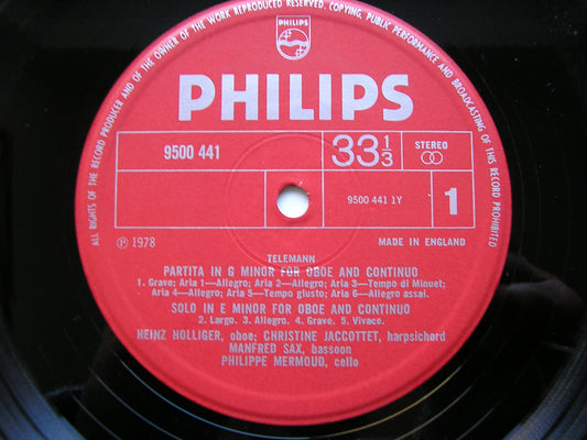 TELEMANN: MUSIC FOR OBOE     HOLLIGER / JACCOTTET / HOSTETTLER / SAX / MERMOUD     9500 441