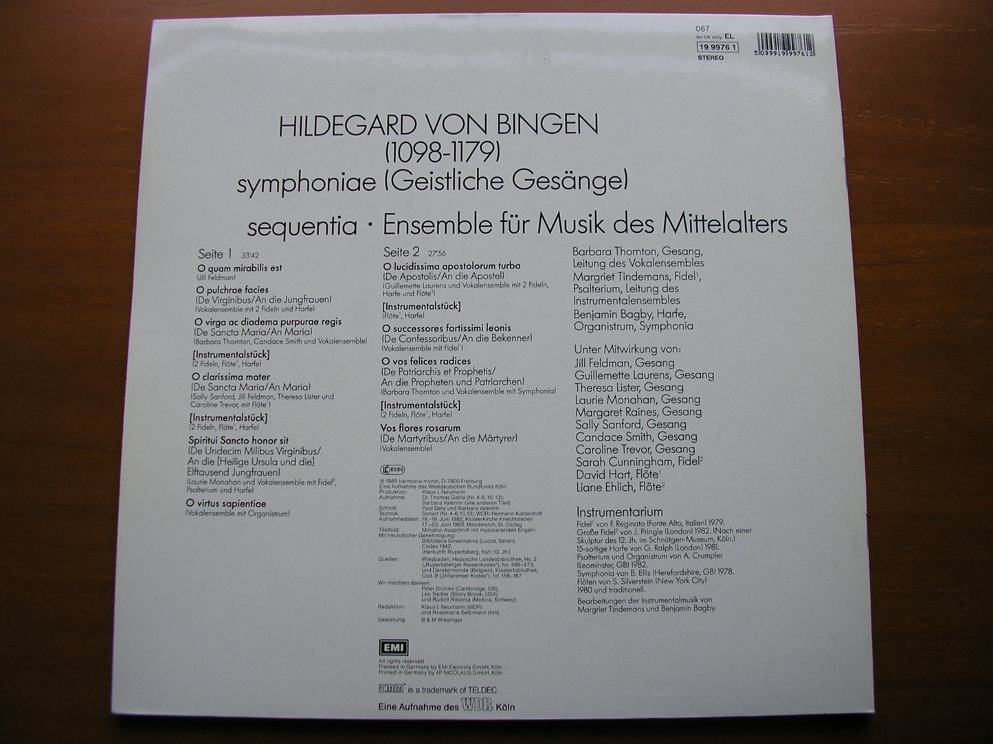 HILDEGARD VON BINGEN: SYMPHONY OF SACRED SONGS     SEQUENTIA     19 9976