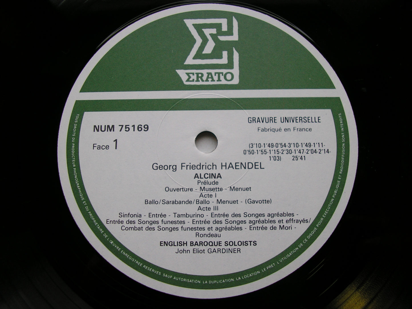 HANDEL: BALLET MUSIC from Alcina / Il Pastor Fido / Terpsichore    ENGLISH BAROQUE SOLOISTS / GARDINER     NUM 75169