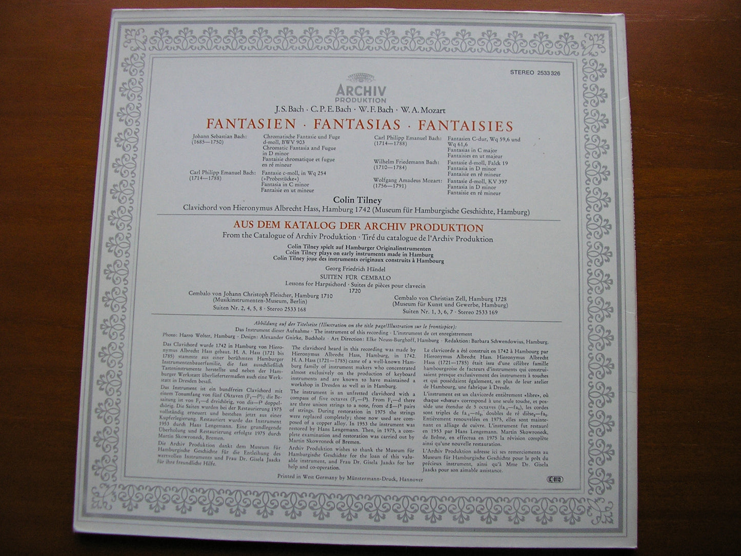 FANTASIEN: BACH JS / BACH CPE / BACH WF / MOZART  -    FANTASIES FOR HARPSICHORD       COLIN TILNEY    2533 326