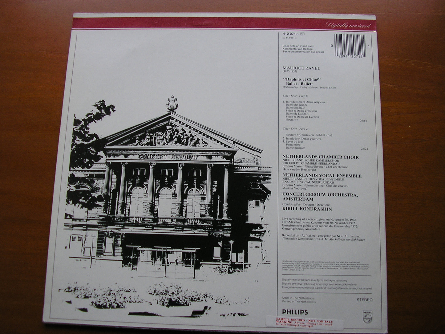RAVEL: DAPHNIS & CHLOE complete ballet KONDRASHIN / CONCERTGEBOUW ORCHESTRA 412 071