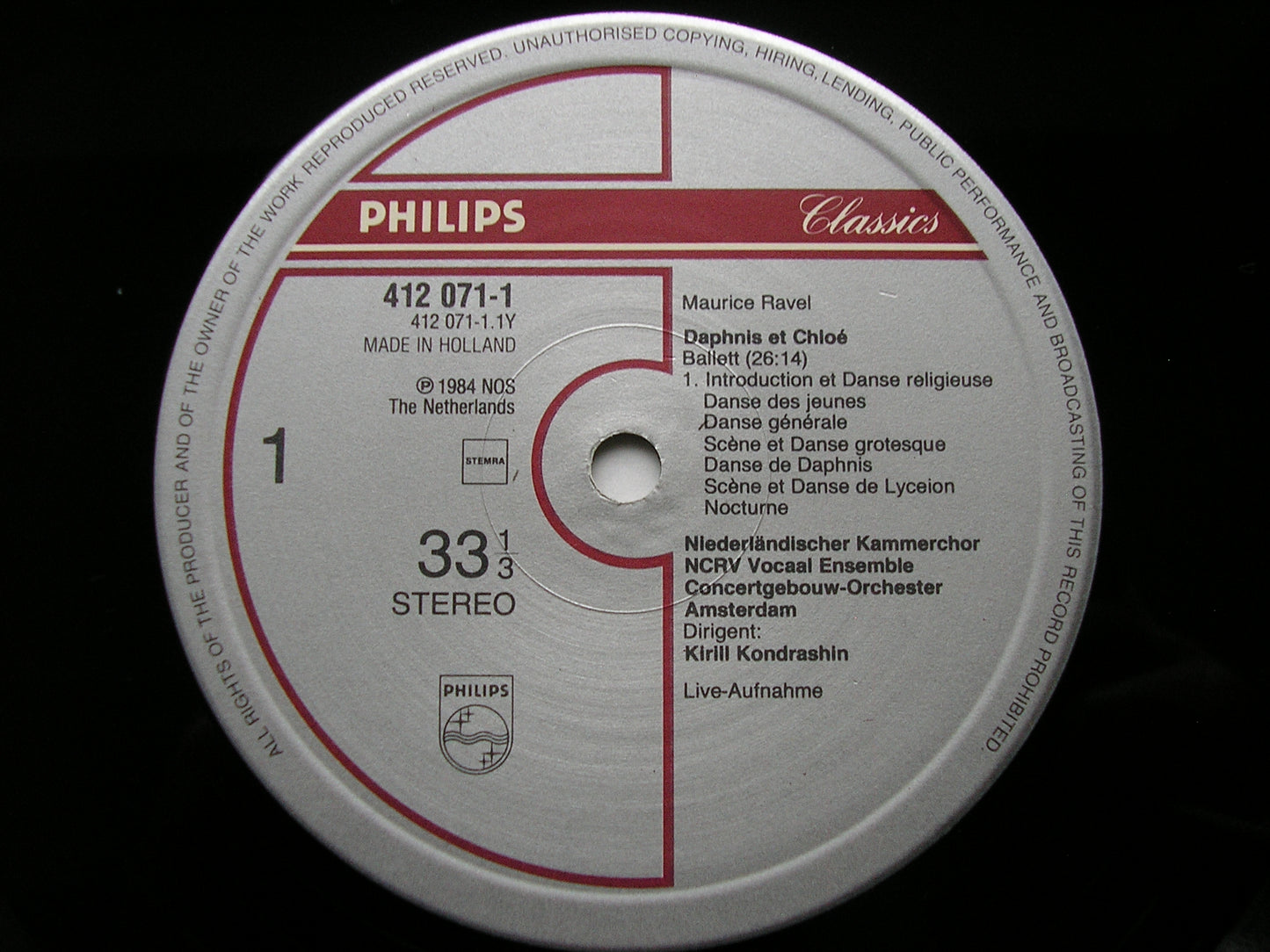RAVEL: DAPHNIS & CHLOE complete ballet KONDRASHIN / CONCERTGEBOUW ORCHESTRA 412 071