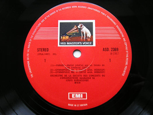 SATIE: RELACHE / PARADE / GYMNOPEDIES 1 & 3      AURIACOMBE / PARIS CONSERVATOIRE     ASD 2369