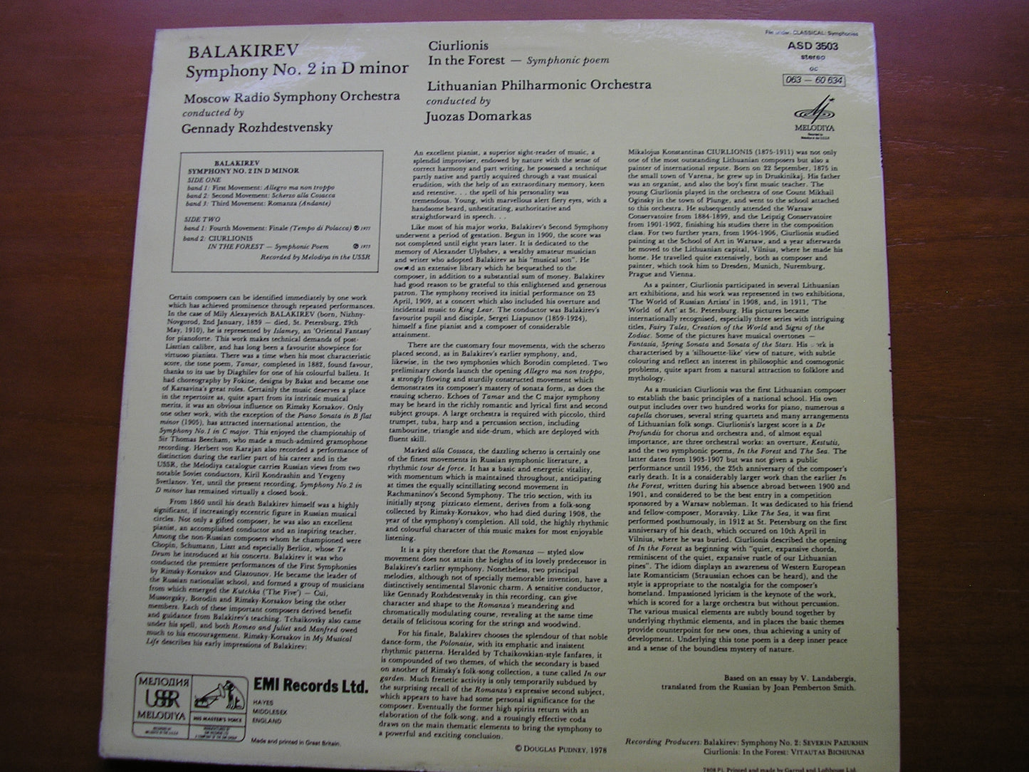 BALAKIREV: SYMPHONY No. 2 / CIURLIONIS: IN THE FOREST MOSCOW RADIO SYMPHONY / ROZHDESTVENSKY ASD 3503