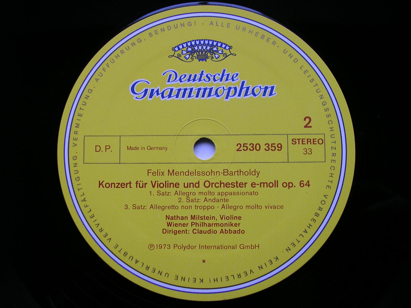 MENDELSSOHN & TCHAIKOVSKY: VIOLIN CONCERTOS MILSTEIN / VIENNA PHILHARMONIC / ABBADO 2530 359