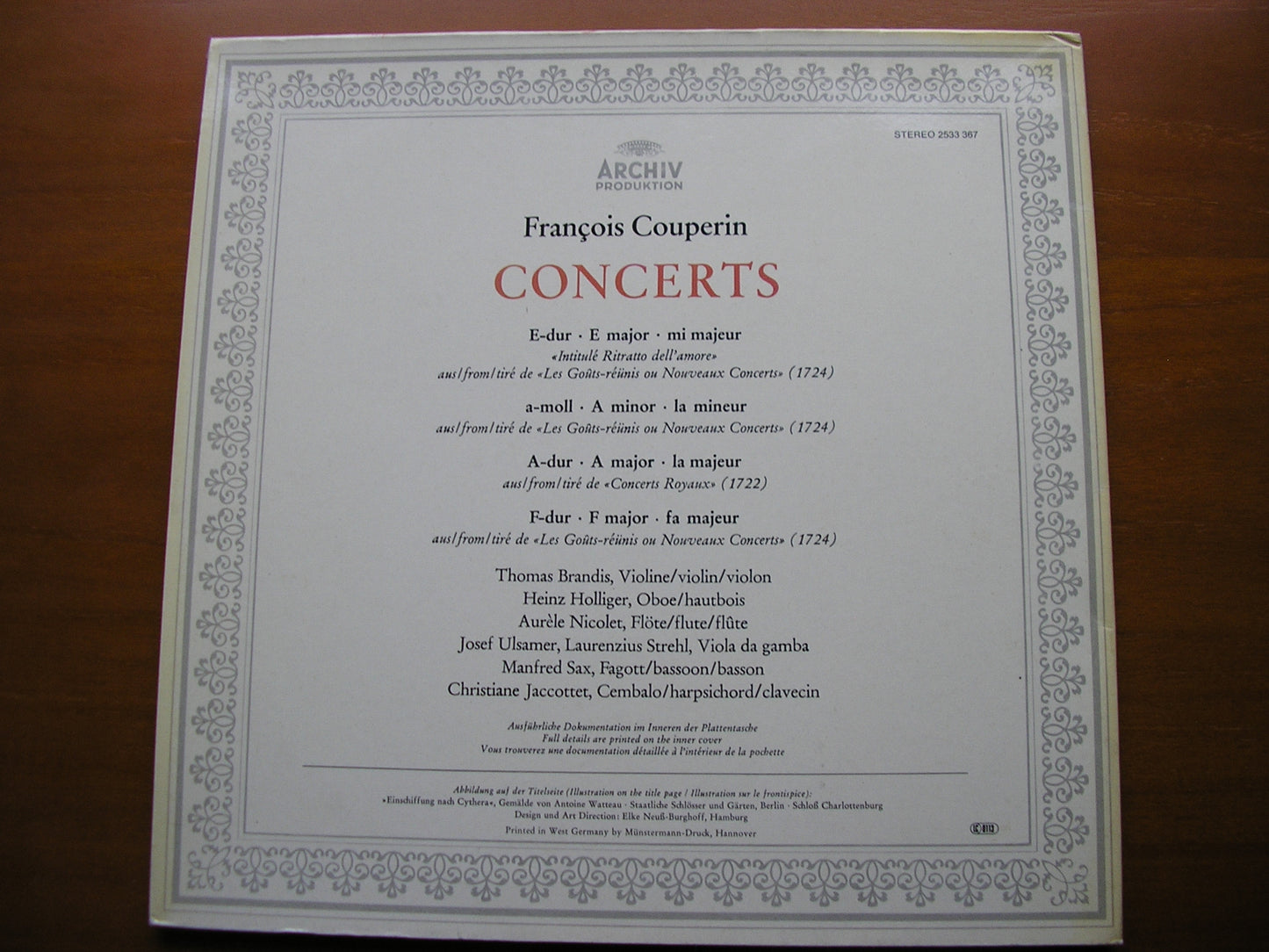 COUPERIN: RITRATTO DELL'AMORE BRANDIS / HOLLIGER / NICOLET / ULSAMER / SAX / JACCOTTET 2533 367