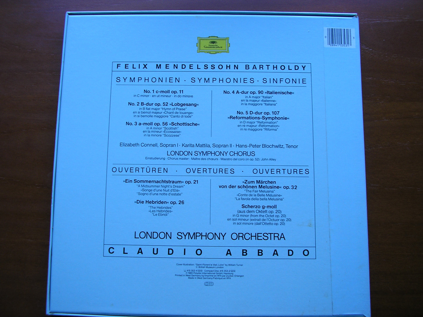 MENDELSSOHN: THE SYMPHONIES / OVERTURES ABBADO / LONDON SYMPHONY 4 LP 415 353