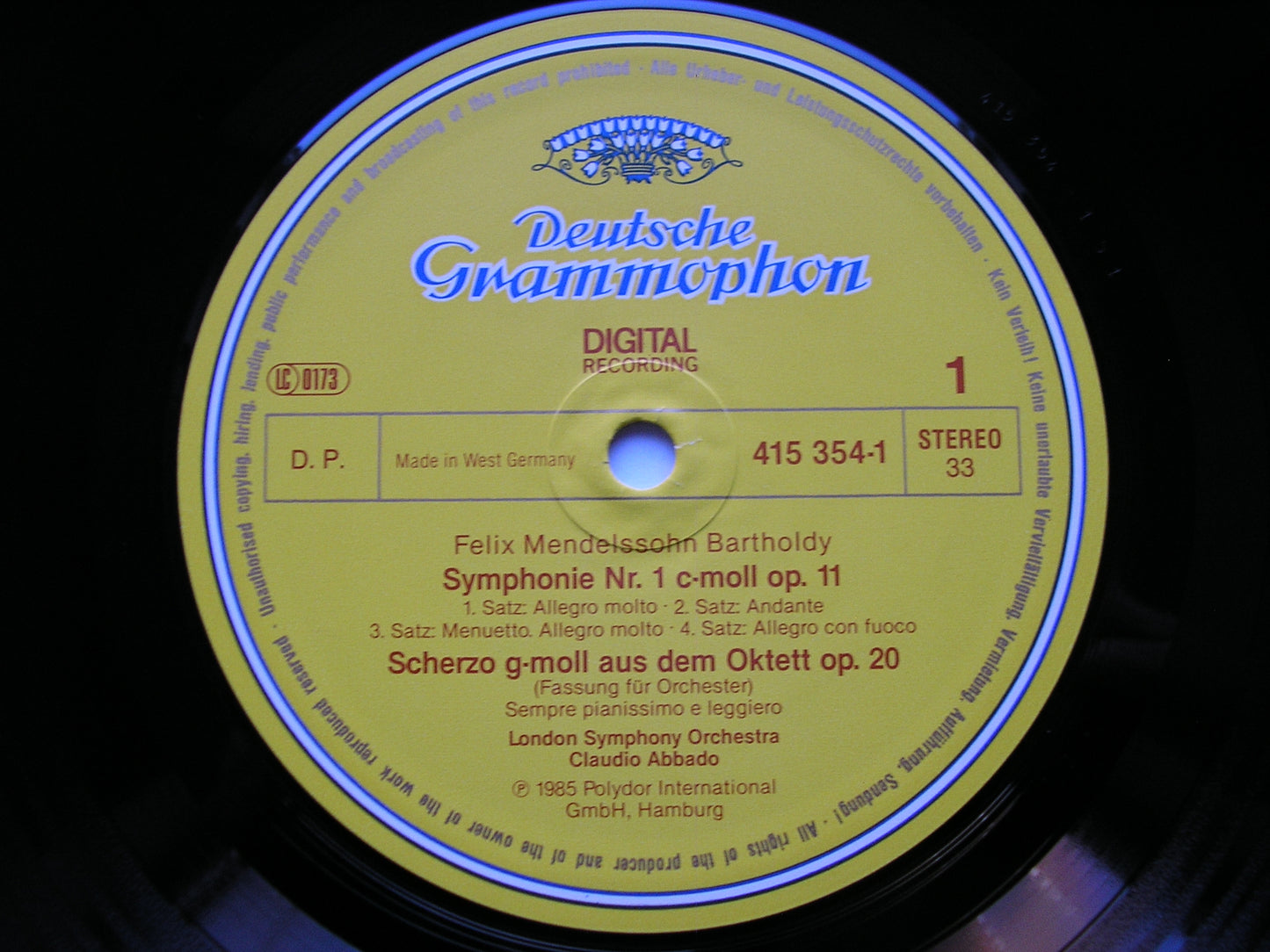 MENDELSSOHN: THE SYMPHONIES / OVERTURES ABBADO / LONDON SYMPHONY 4 LP 415 353