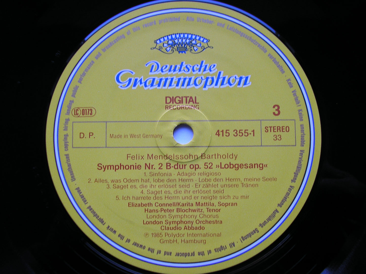 MENDELSSOHN: THE SYMPHONIES / OVERTURES ABBADO / LONDON SYMPHONY 4 LP 415 353