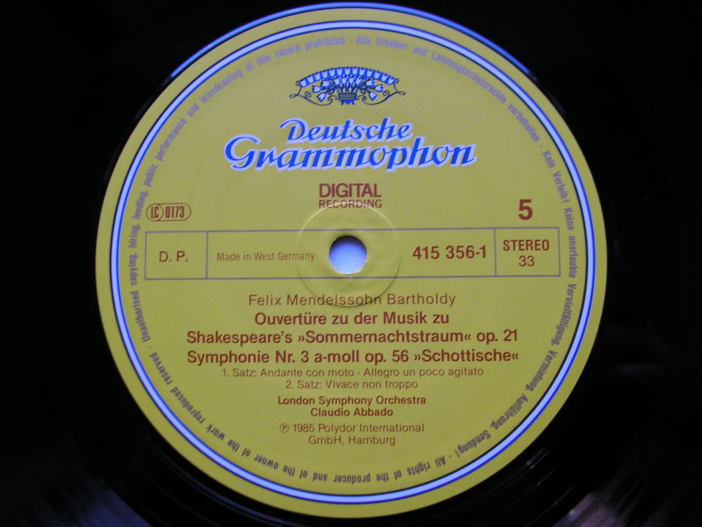 MENDELSSOHN: THE SYMPHONIES / OVERTURES ABBADO / LONDON SYMPHONY 4 LP 415 353