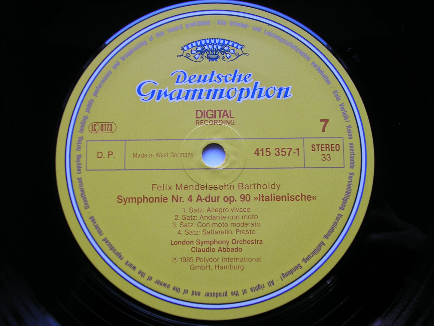 MENDELSSOHN: THE SYMPHONIES / OVERTURES ABBADO / LONDON SYMPHONY 4 LP 415 353