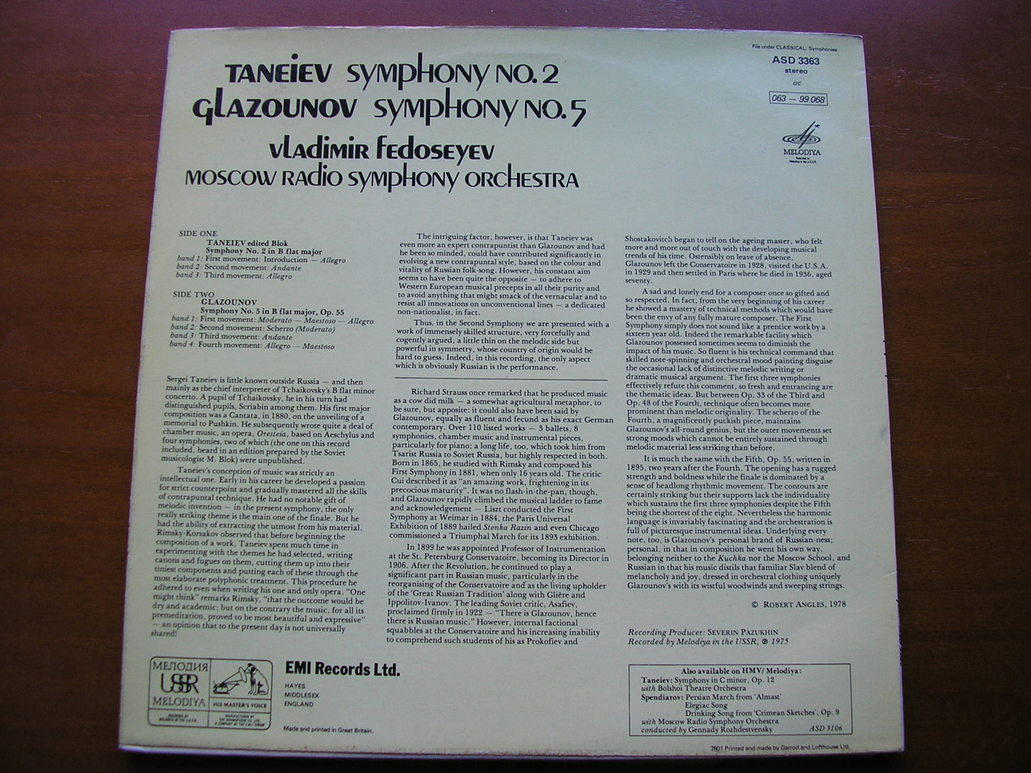 TANEIEV: SYMPHONY No. 2 / GLAZOUNOV: SYMPHONY No.5 FEDOSEYEV / MOSCOW RADIO SYMPHONY ASD 3363