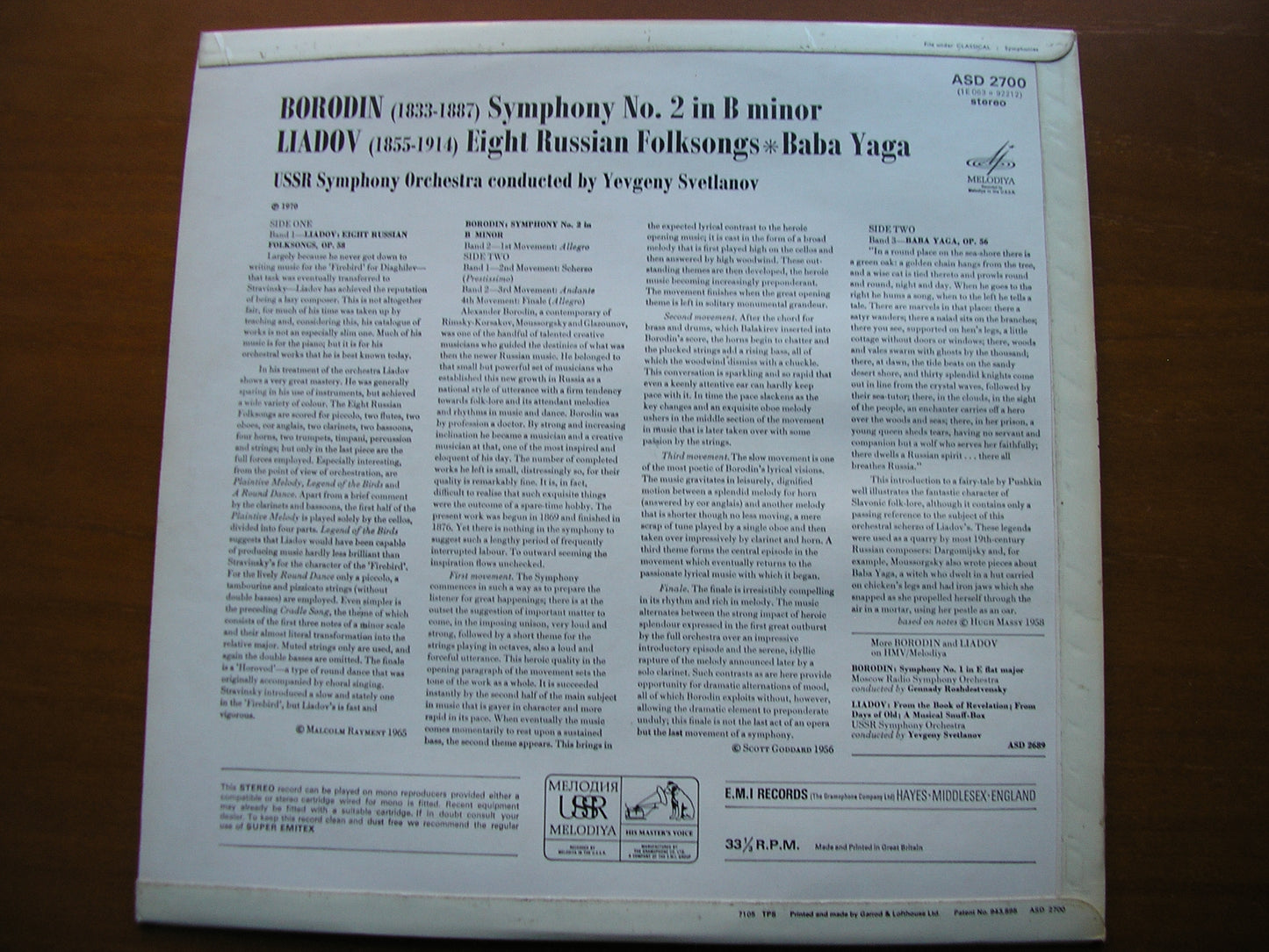 BORODIN: SYMPHONY No. 2 / LIADOV: ORCHESTRAL WORKS     SVETLANOV / USSR SYMPHONY   ASD 2700