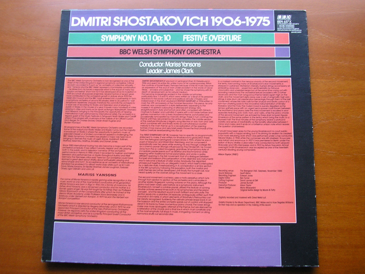 SHOSTAKOVICH: SYMPHONY No. 10 / FESTIVE OVERTURE     BBC WELSH SYMPHONY / MARISS JANSONS     REN 637X