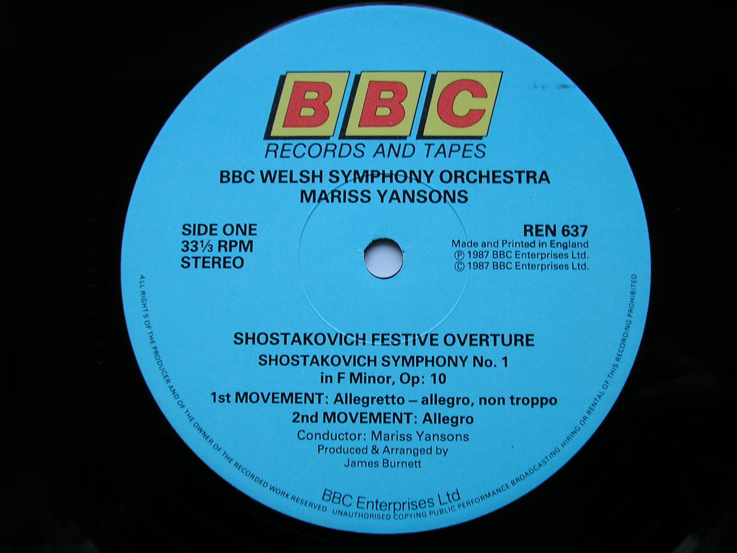 SHOSTAKOVICH: SYMPHONY No. 10 / FESTIVE OVERTURE     BBC WELSH SYMPHONY / MARISS JANSONS     REN 637X
