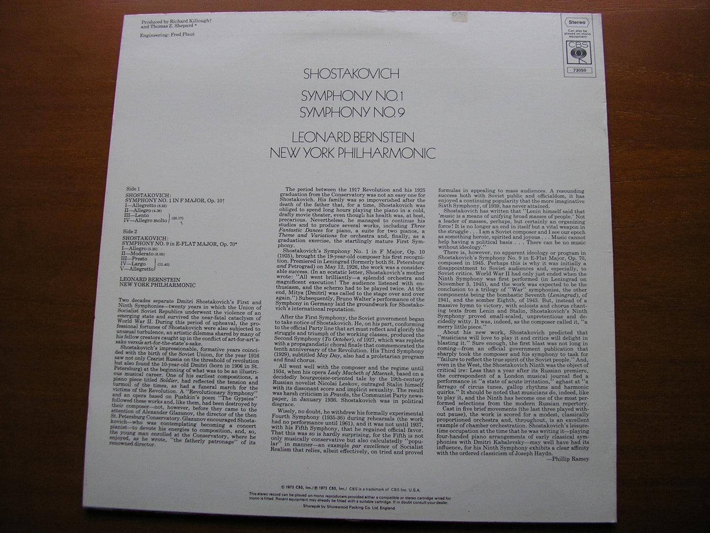 SHOSTAKOVICH: SYMPHONIES Nos. 1 & 9      BERNSTEIN / NEW YORK PHILHARMONIC    73050