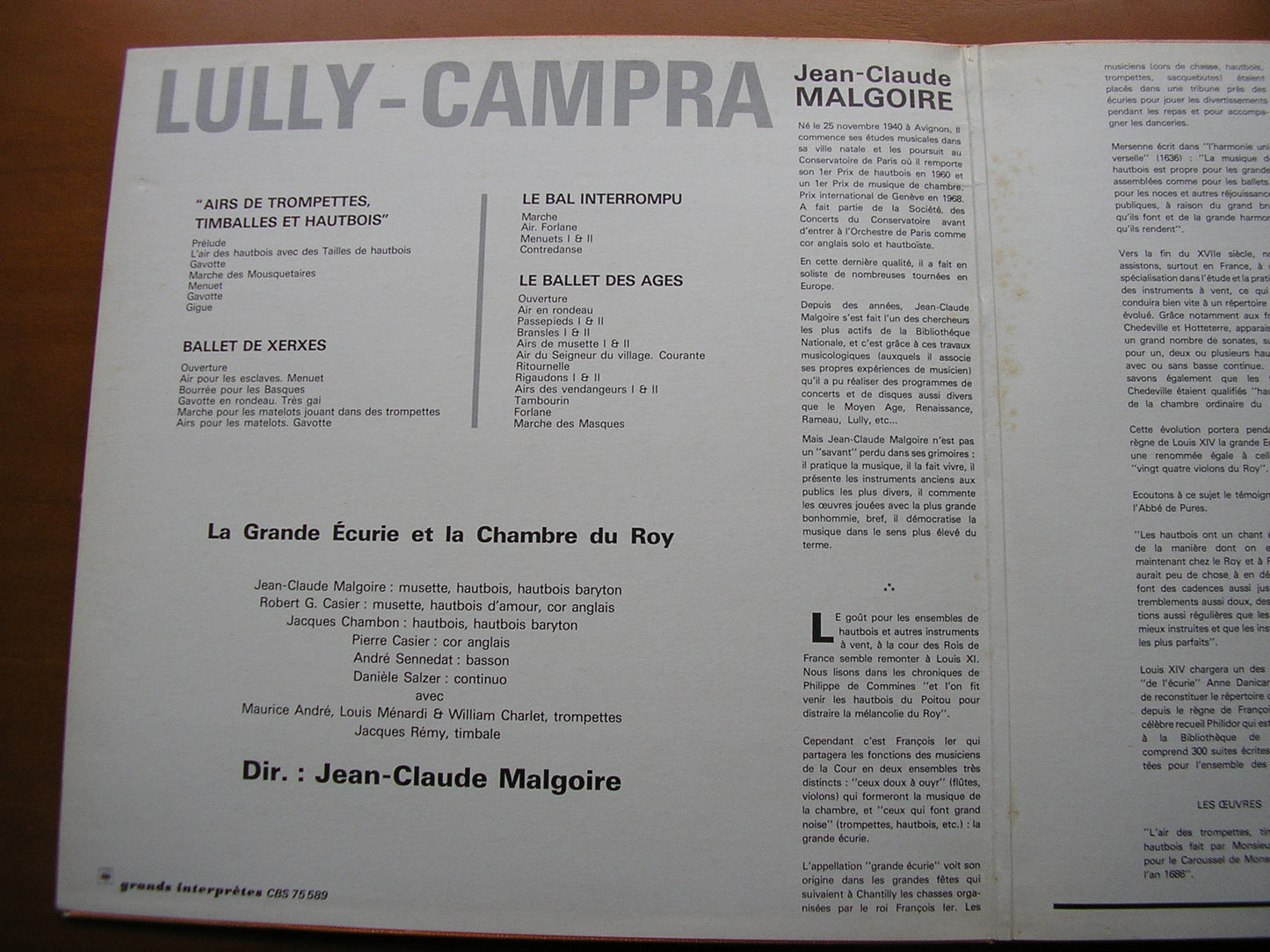 LULLY: MUSIC FOR TRUMPETS, DRUMS & OBOES / XERXES ballet music / CAMPRA: Ballet Music     MALGOIRE / LA GRANDE ECURIE ET LA CHAMBRE DU ROI     75589