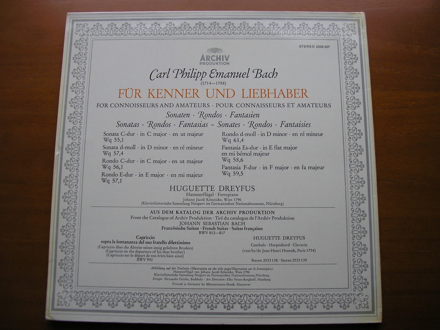C P E BACH: SONATAS / RONDOS / FANTASIAS FOR CONNOISSEURS & AMATEURS DREYFUS 2533 327