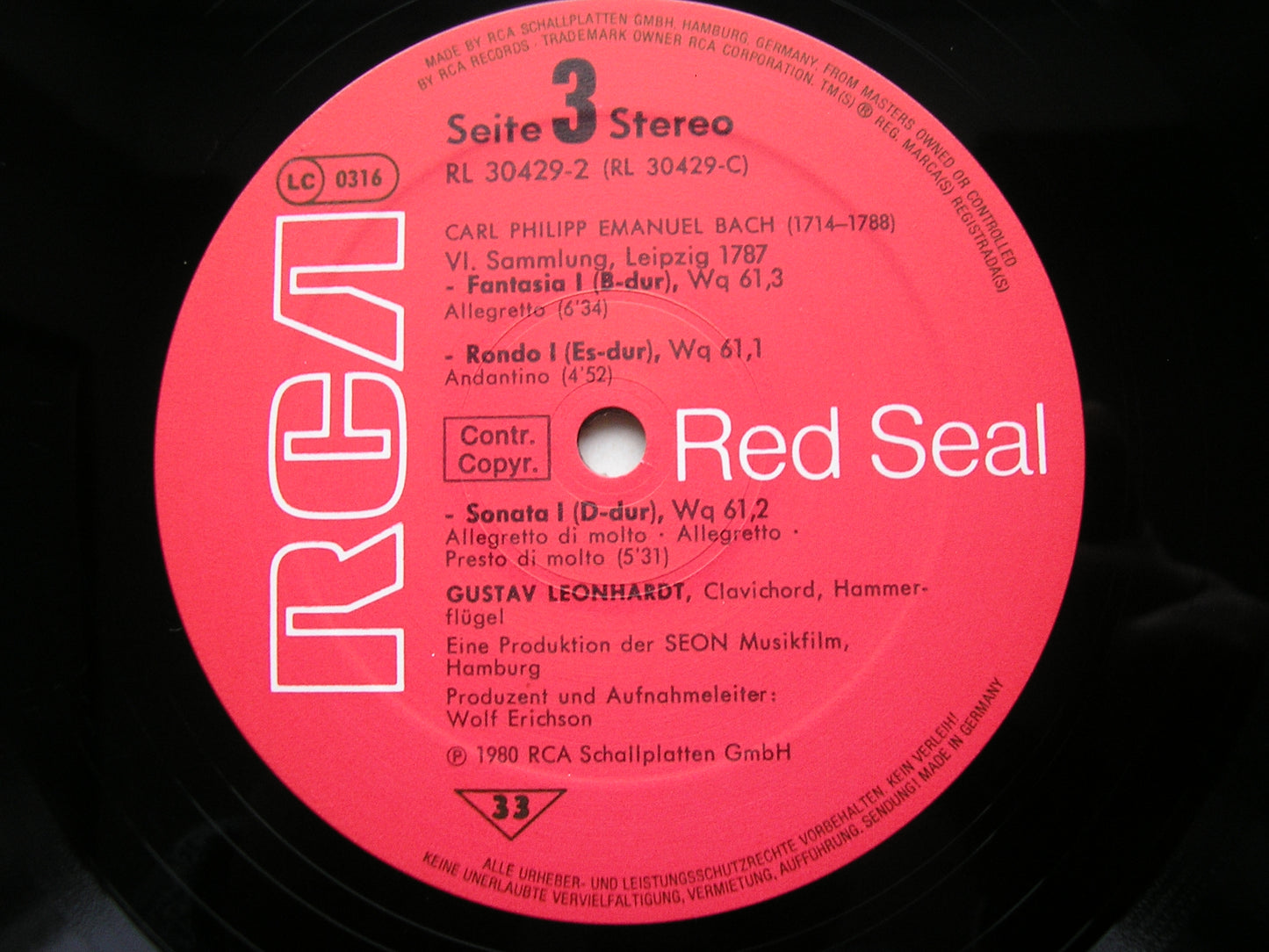 C P E BACH: SONATAS / RONDOS / FANTASIAS LEONHARDT 2LP RL 30429