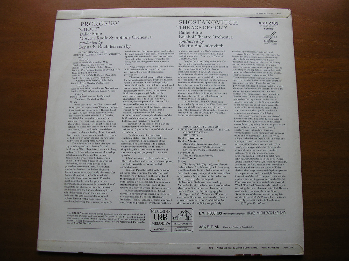 PROKOFIEV: CHOUT ballet suite / SHOSTAKOVICH: THE AGE OF GOLD ballet suite ROZHDESTVENSKY / SHOSTAKOVICH / BOLSHOI / MOSCOW RADIO SYMPHONY ASD 2763