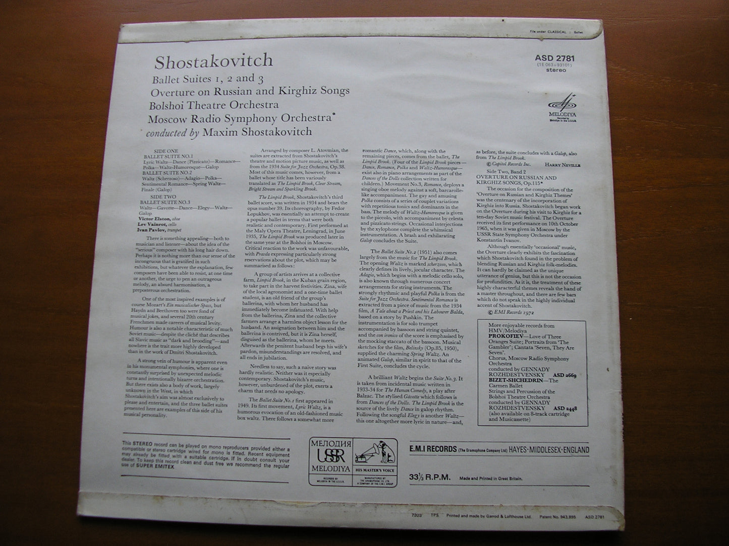 SHOSTAKOVICH: BALLET SUITES Nos. 1 / 2 / 3 MAXIM SHOSTAKOVICH / BOLSHOI ORCHESTRA ASD 2781