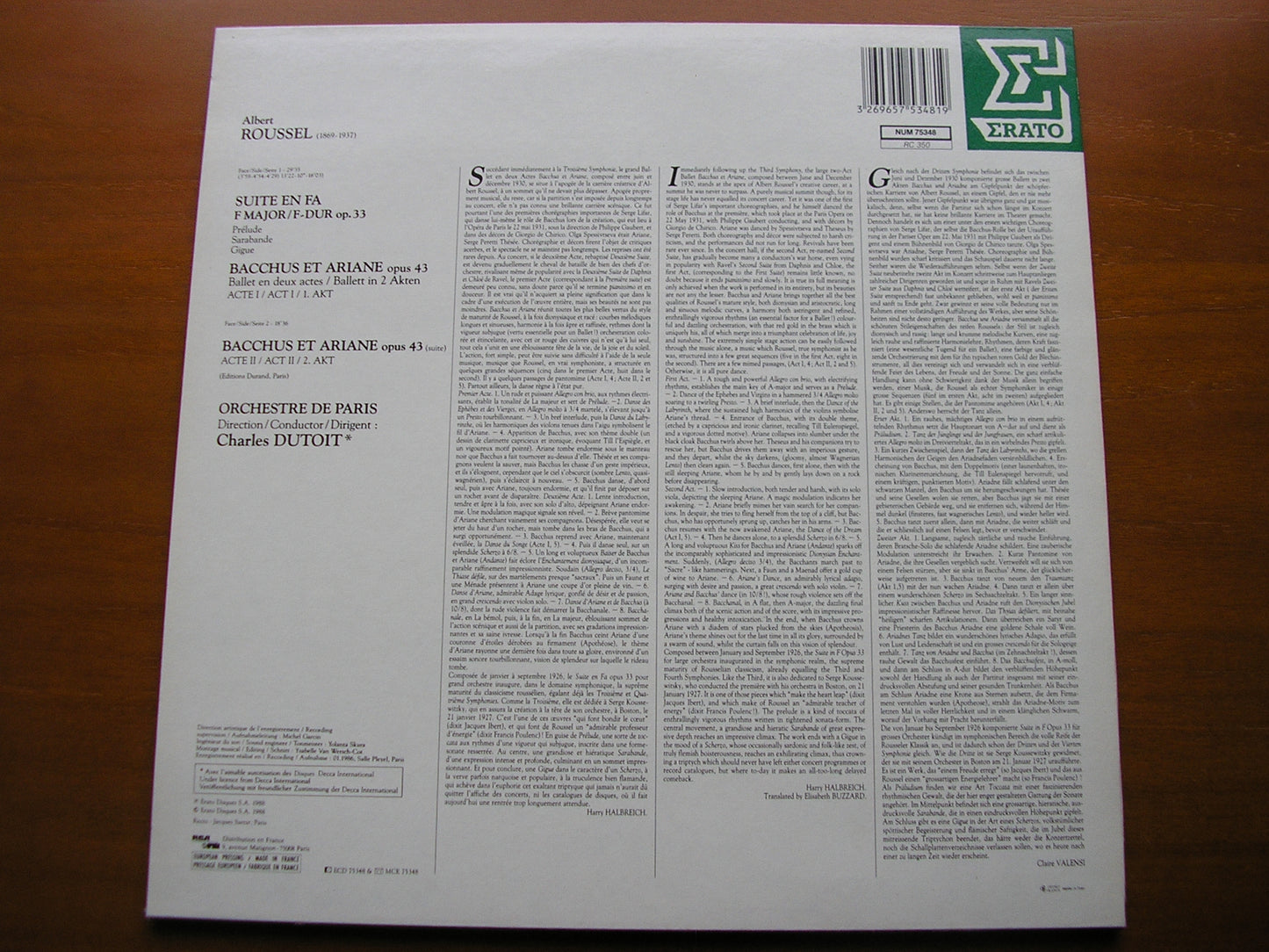 ROUSSEL: BACCHUS ET ARIANE / SUITE in F     DUTOIT / ORCHESTRE DE PARIS      NUM 75348