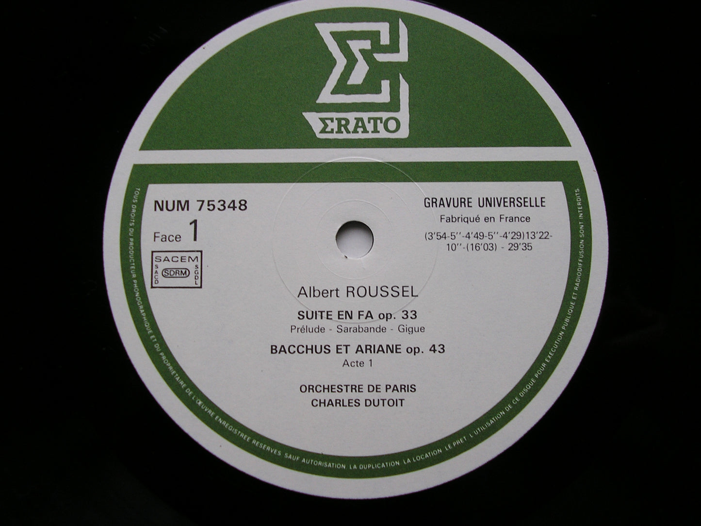 ROUSSEL: BACCHUS ET ARIANE / SUITE in F     DUTOIT / ORCHESTRE DE PARIS      NUM 75348