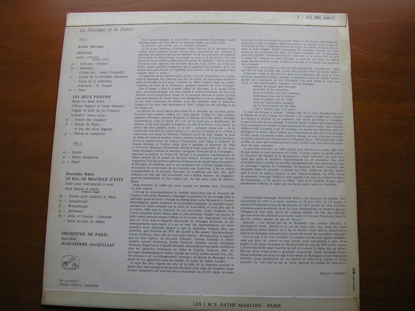 MESSAGER: Ballet Music / HAHN: LE BAL DE BEATRICE D'ESTE ballet music     JACQUILLAT / ORCHESTRE DE PARIS     053 -  10017