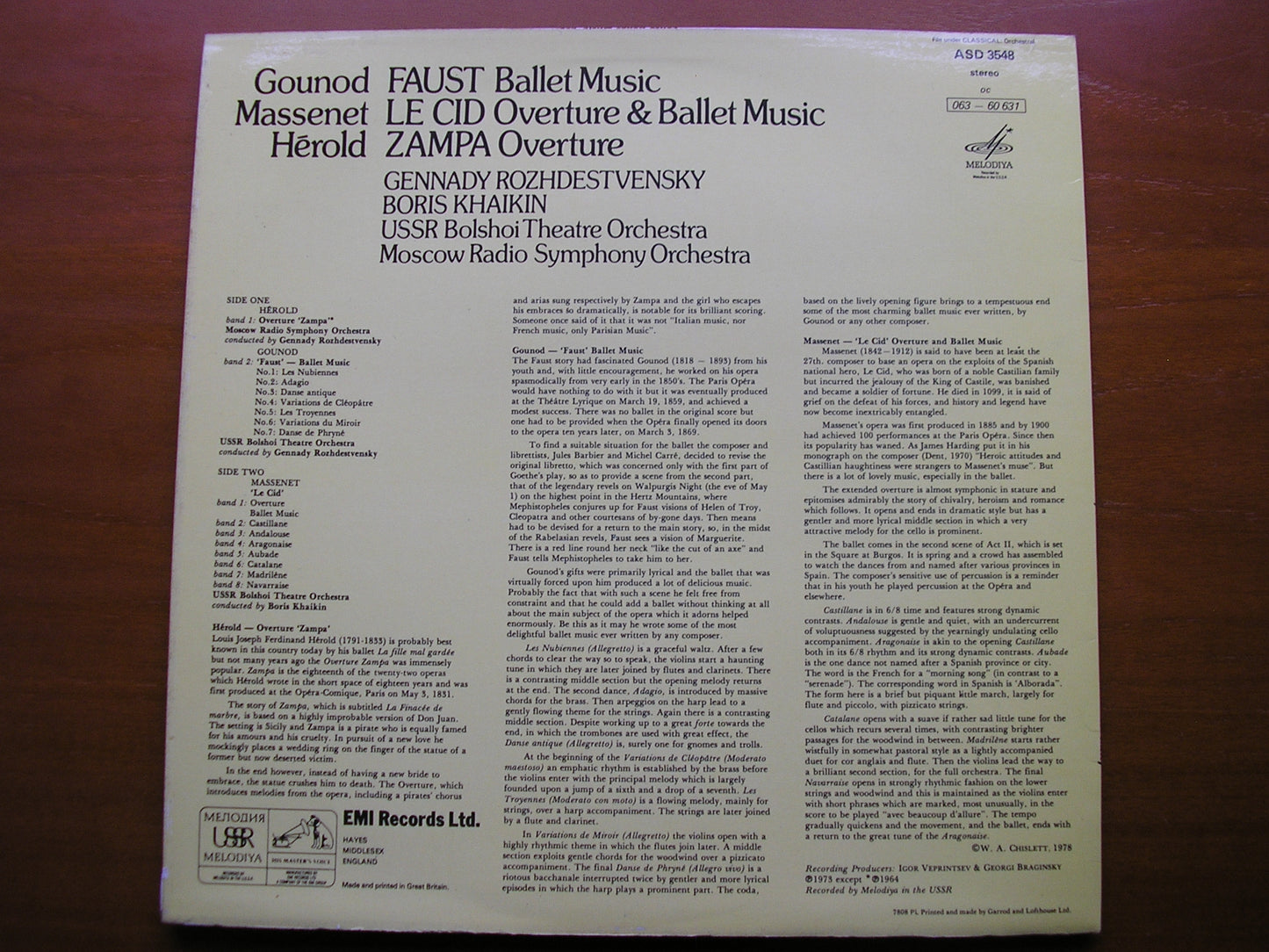 GOUNOD / MASSENET / HEROLD: ORCHESTRAL MUSIC ROZHDESTVENSKY / KHAIKIN / USSR SO / BOLSHOI ORCHESTRA ASD 3548