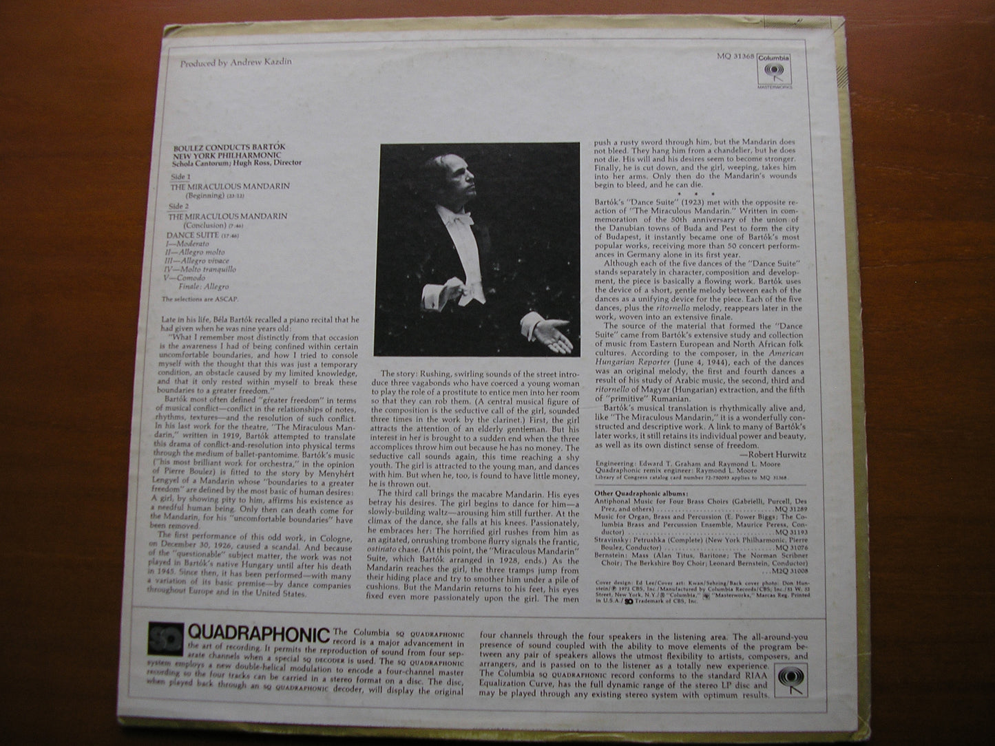 BARTOK: THE MIRACULOUS MANDARIN / DANCE SUITE BOULEZ / NEW YORK PHILHARMONIC MQ 31368