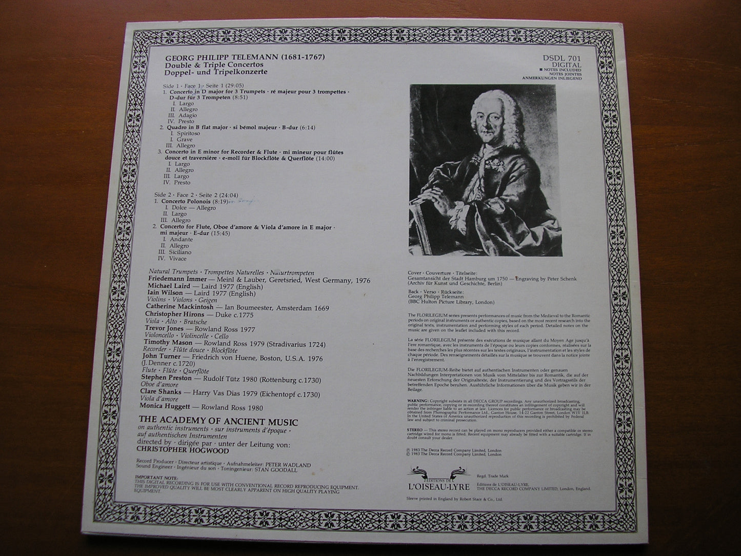 TELEMANN: DOUBLE & TRIPLE CONCERTOS     THE ACADEMY OF ANCIENT MUSIC / HOGWOOD     DSDL 701