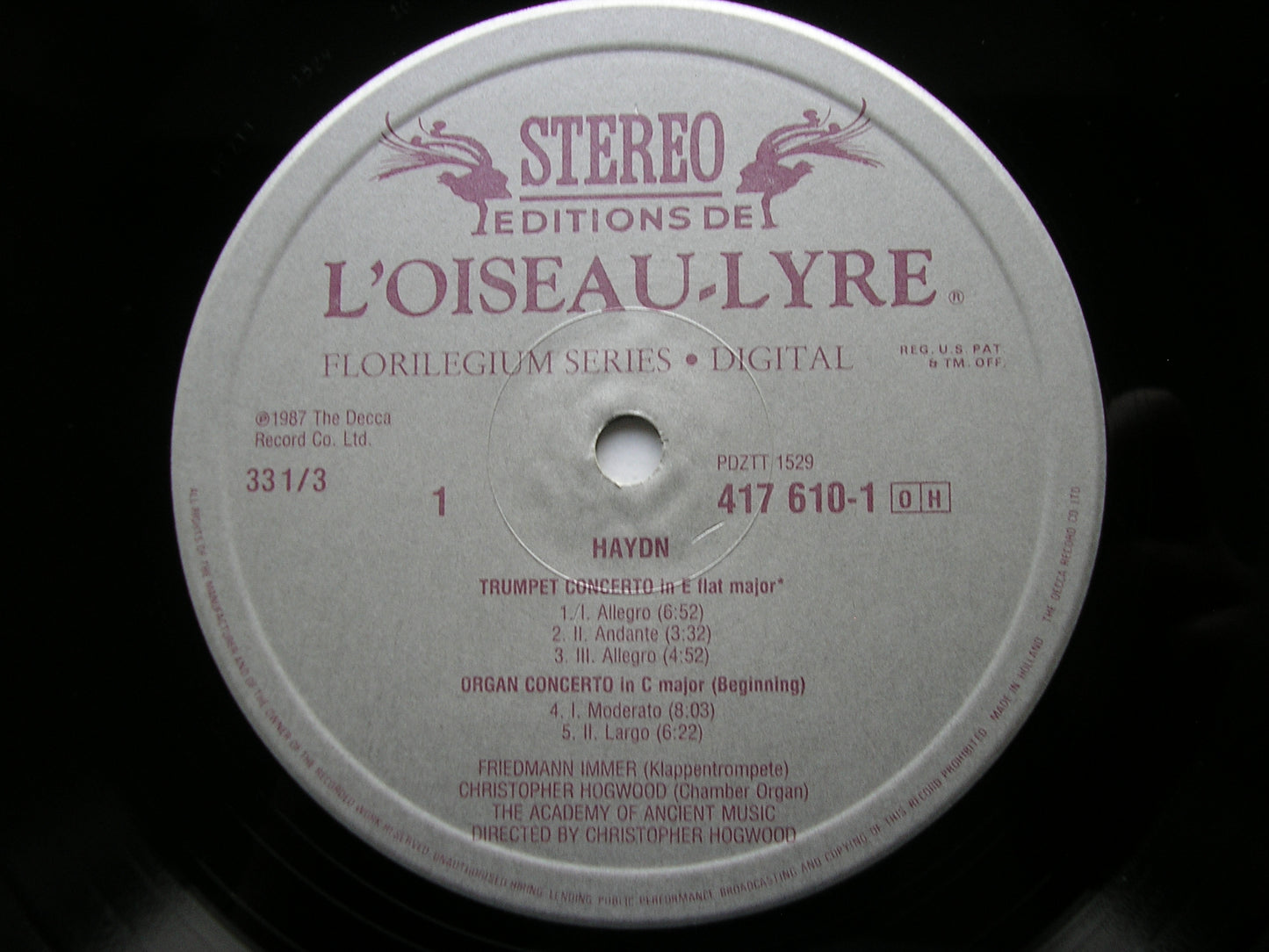 HAYDN: TRUMPET CONCERTO / HORN CONCERTO / ORGAN CONCERTO     IMMER / BROWN / HOGWOOD / THE ACADEMY OF ANCIENT MUSIC     417 610