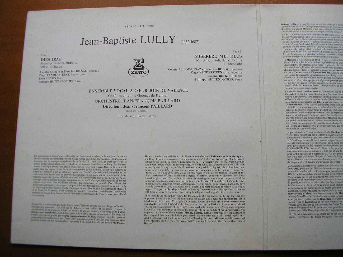 LULLY: DIES IRAE / MISERERE SOLOISTS / JEAN-FRANCOIS PAILLARD ORCHESTRA / PAILLARD STU 70940