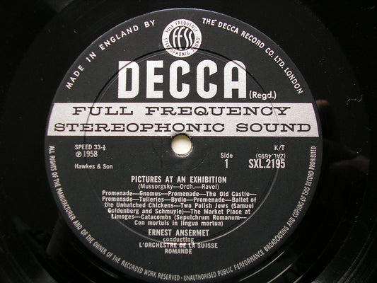 MUSSORGSKY: PICTURES AT AN EXHIBITION . LISZT: THE HUNS AMSERMET / SUISSE ROMANDE SXL 2195